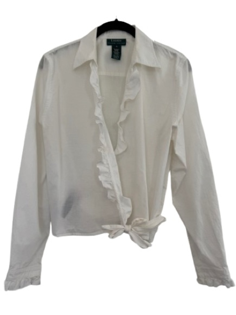 Vintage Lauren Ralph Lauren White Ruffle Wrap Top Long Sleeve Cotton Minimal